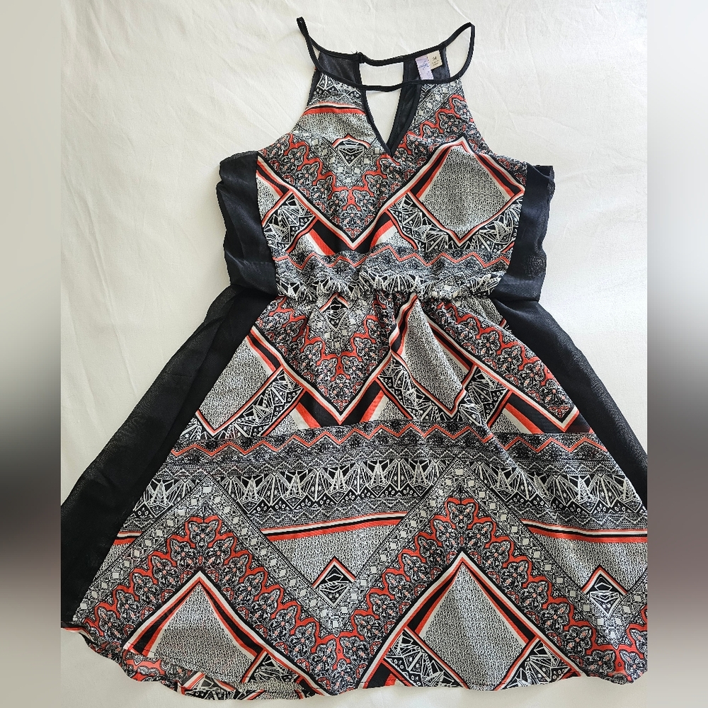 Casual Black and Orange Patterned Women's Dress
